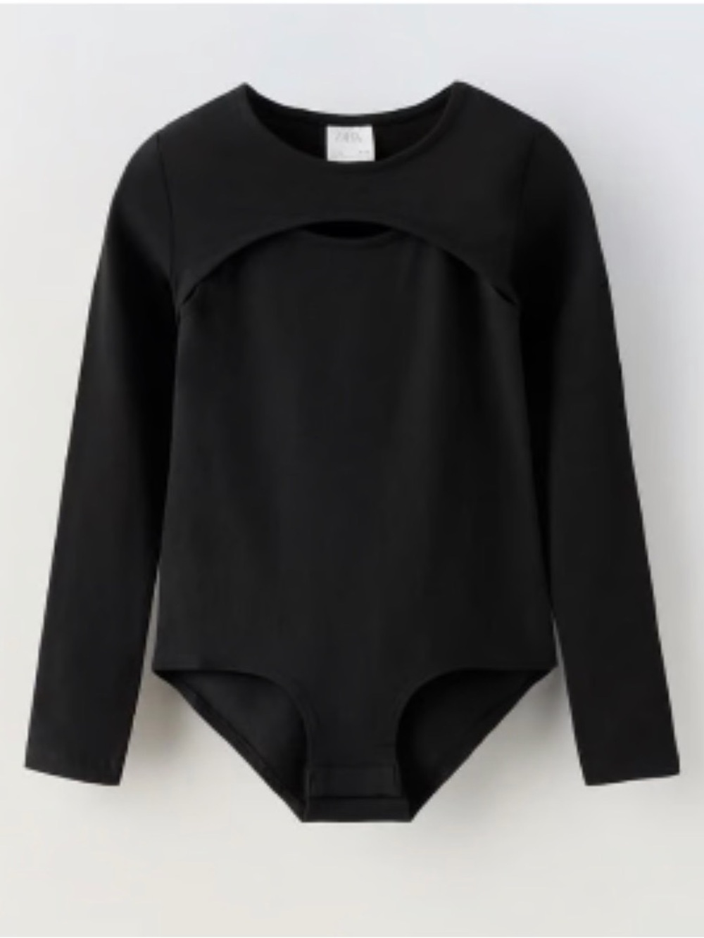 Zara Girls Black Long-Sleeve Cut Out Bodysuit